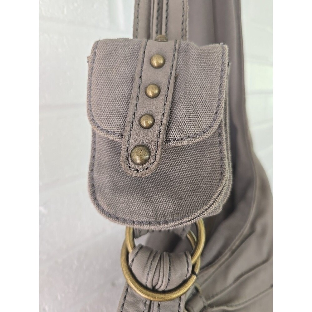 DIESEL Vintage Archive Studs Leather Cotton Shoulder Crossbody Bag Grey Y2K Rare - Picture 9 of 16